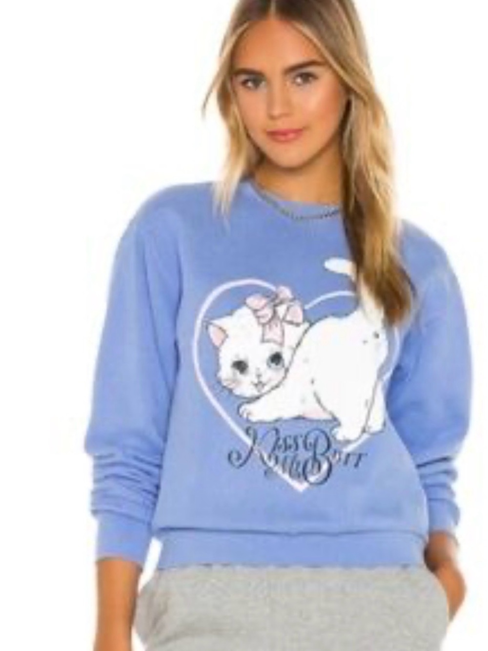 B.S.R. by Samii Ryan "Kiss My Butt" light blue cropped sweatshirt
